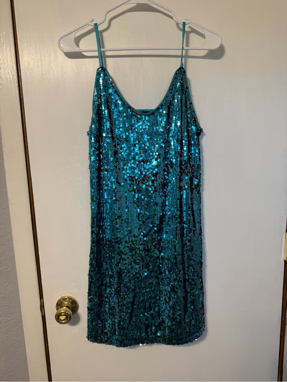 Allegra K Teal Sequin Slip Mini Dress